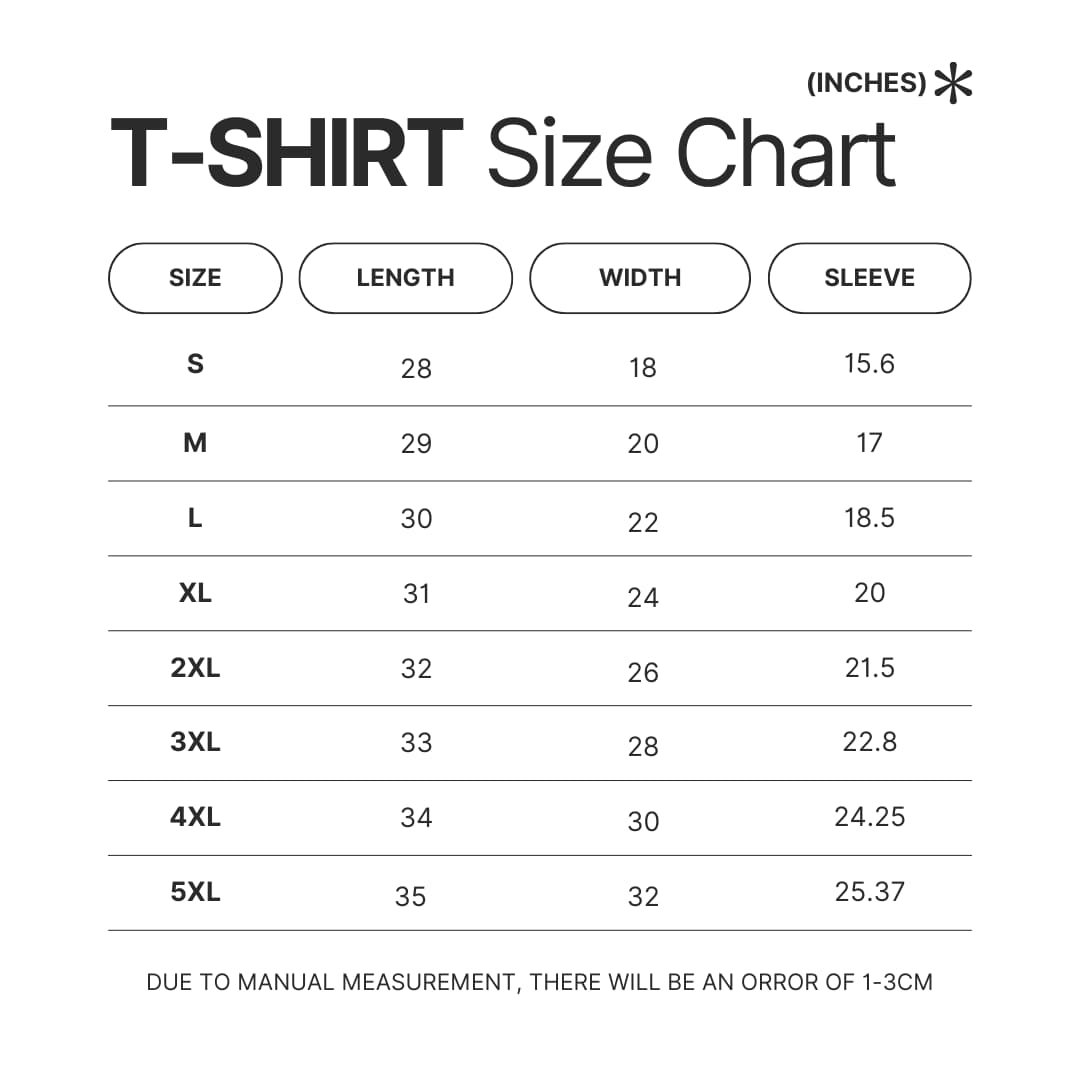 T shirt Size Chart - AFI Band Shop