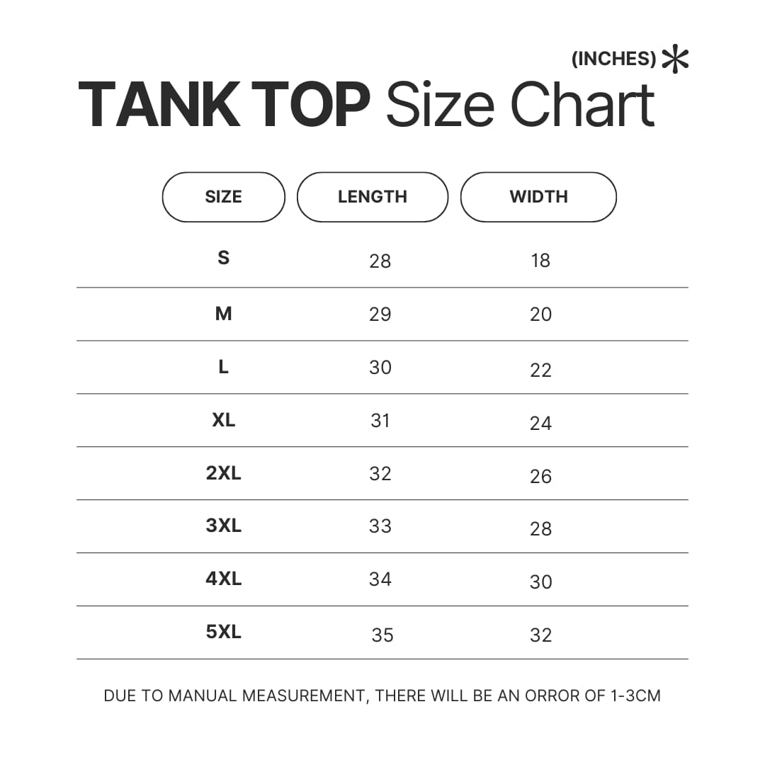 Tank Top Size Chart - AFI Band Shop